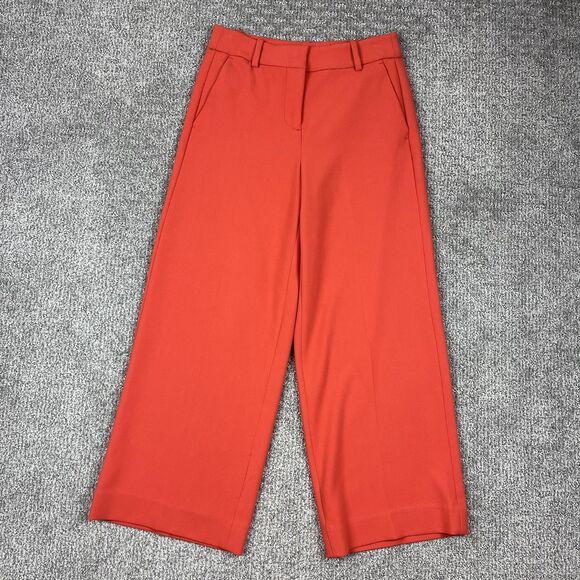 J Crew Pants Womens 2 Red Wide Leg Cropped Trouser Stretch Office Career - Picture 1 of 9